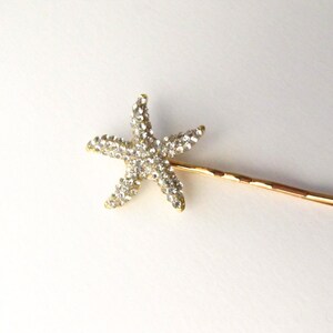 Crystal Starfish Bobby Pin, Beach Wedding Gold Diamante Hair Pin 画像 2