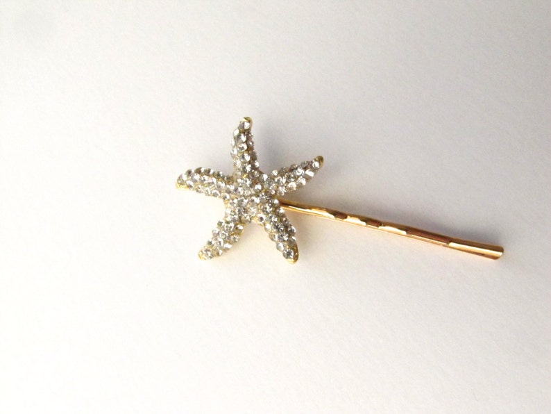 Crystal Starfish Bobby Pin, Beach Wedding Gold Diamante Hair Pin 画像 2