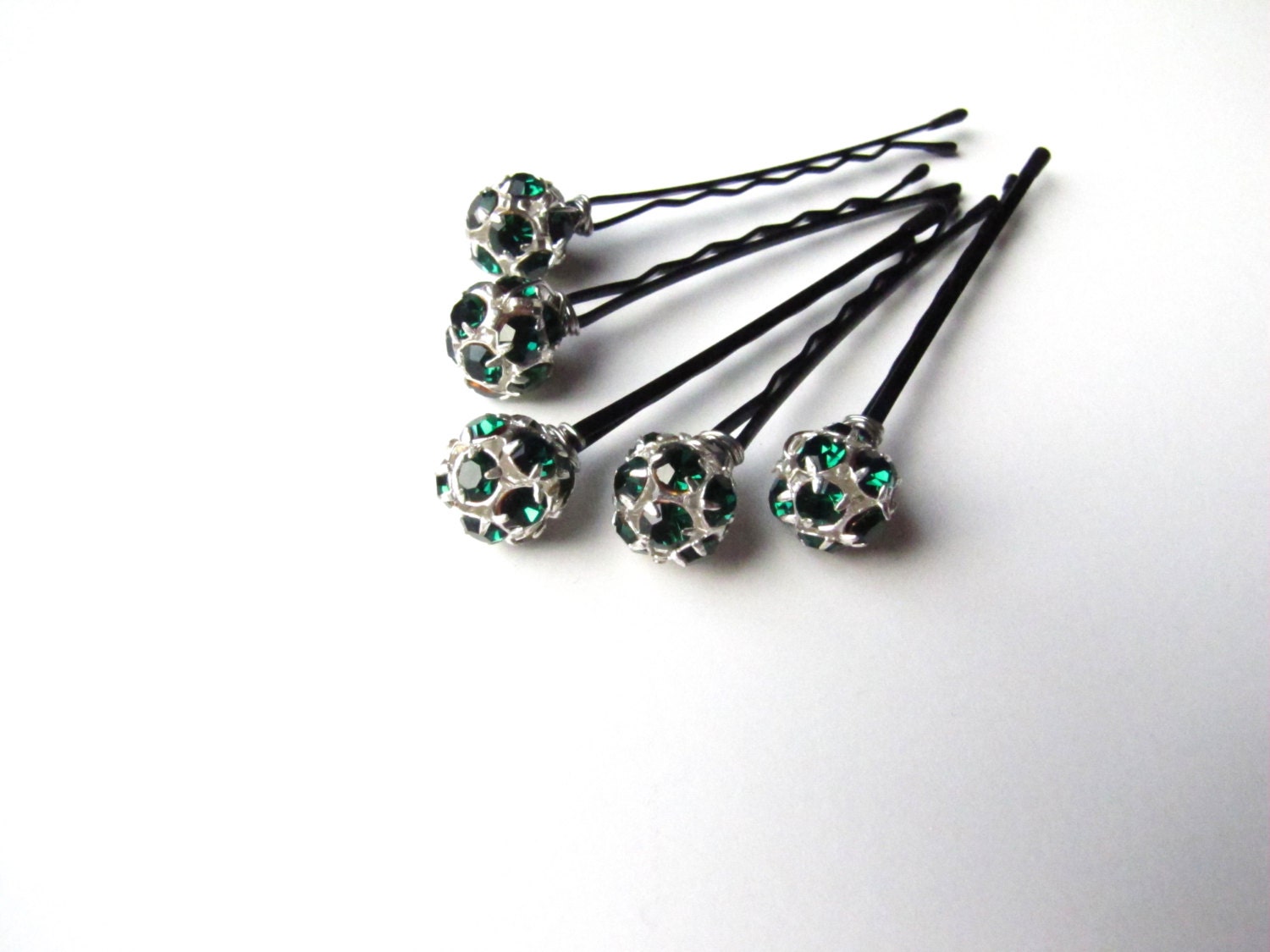 Green Rhinestone Hair Pins Set Emerald Green and Silver Czech Etsy