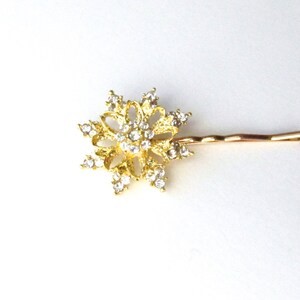 Gold Snowflake Wedding Hair Pin, Rhinestones Crystal Christmas Bobby Pin