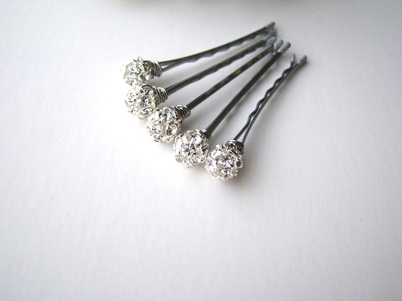 Crystal Silver Rhinestone Hair Pins, 8mm Wedding Hairpins image 2