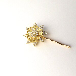 Gold Snowflake Wedding Hair Pin, Rhinestones Crystal Christmas Bobby Pin image 2