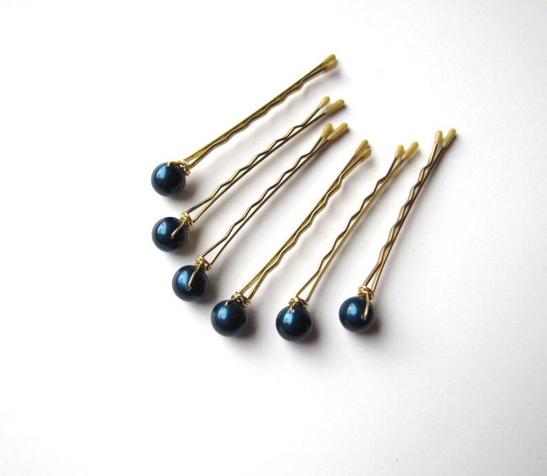 Hair Pins Teal Blue Pearl, Set of 6 Bobby Pins image 2