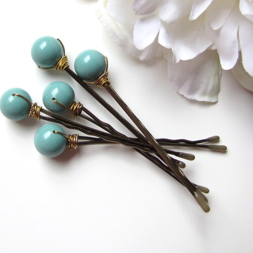 Jade Green Bobby Pins Wedding Hair Pin Set Etsy