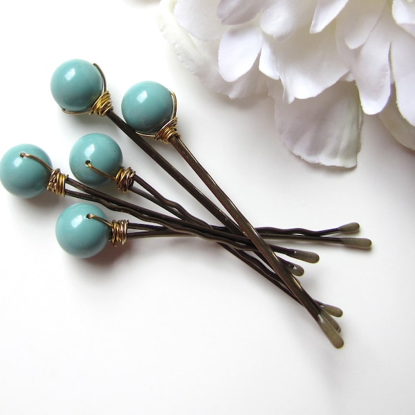 Jade Green Bobby Pins, Wedding Hair Pin Set