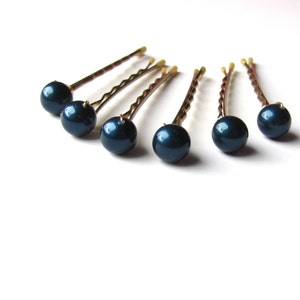 Hair Pins Teal Blue Pearl, Set of 6 Bobby Pins image 1