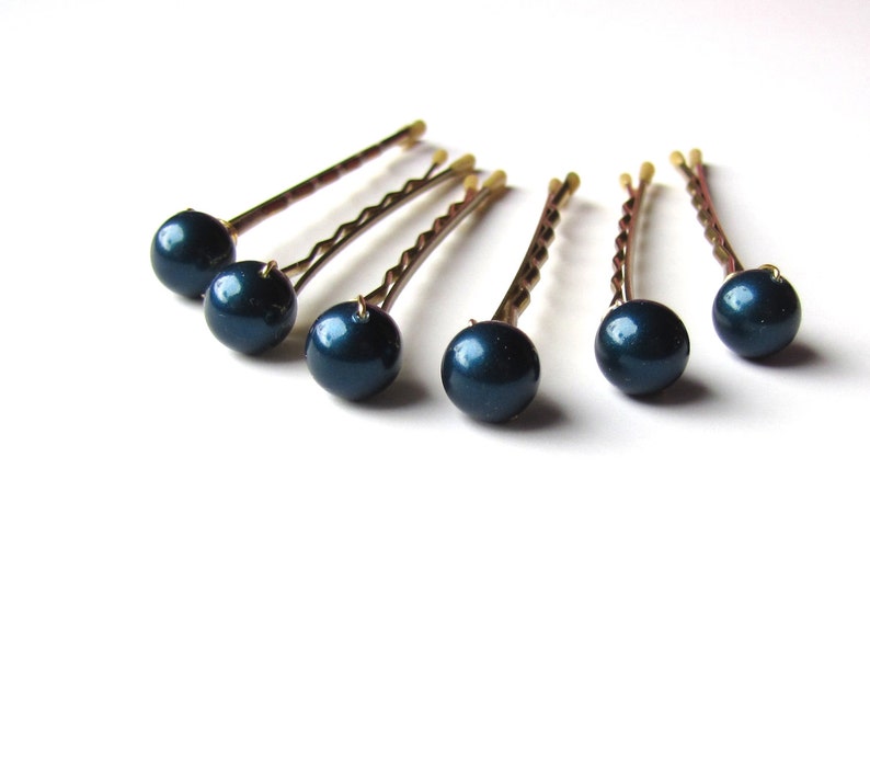 Hair Pins Teal Blue Pearl, Set of 6 Bobby Pins image 1