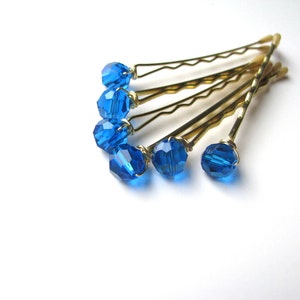 Blue Swarovski Bobby Pins Crystal Set of 6, Capri Mykonos blue image 4