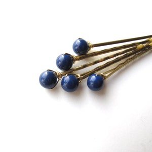 Dark Lapis Blue Hair Pins Set Swarovski 8mm, Something Blue, Cobalt Hairpins