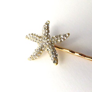 Crystal Starfish Bobby Pin, Beach Wedding Gold Diamante Hair Pin 画像 3
