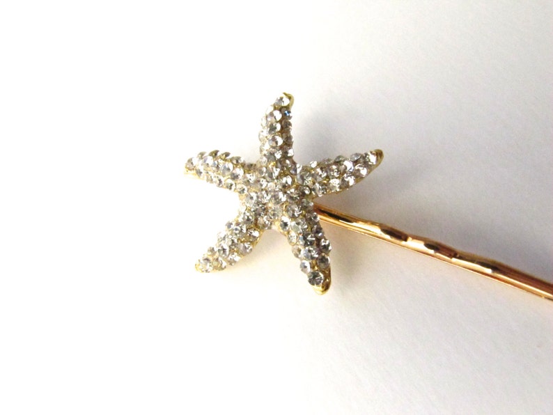 Crystal Starfish Bobby Pin, Beach Wedding Gold Diamante Hair Pin 画像 3