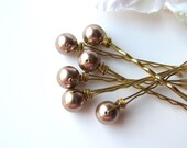 Bronze Wedding Hair Pin Pearls, 10mm Swarovski