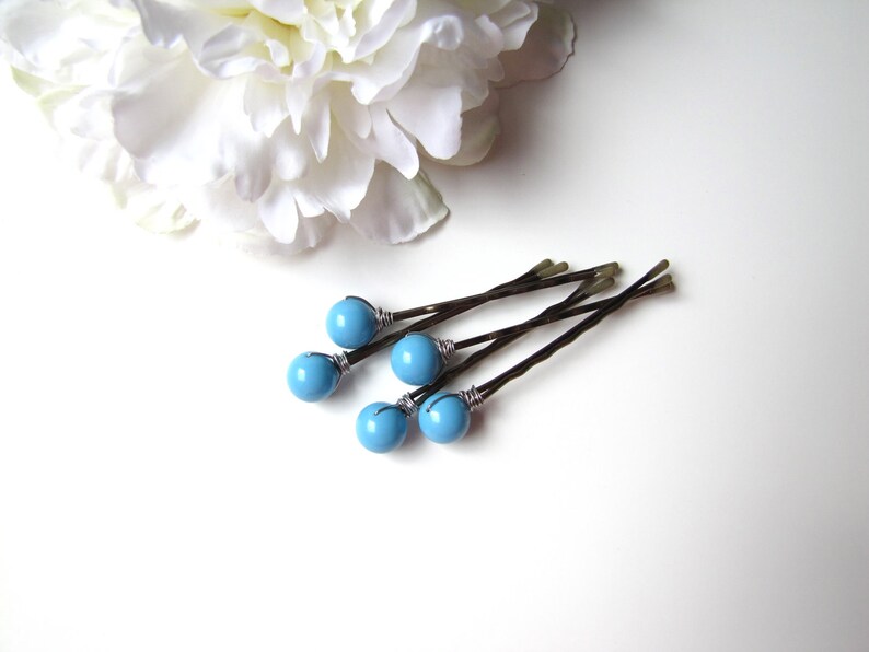 Turquoise Bobby Pins Bridesmaid Hair Pin Set Something Blue Etsy