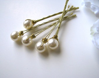 Cream Ivory Pearl Hair Pin Set Swarovski 10mm