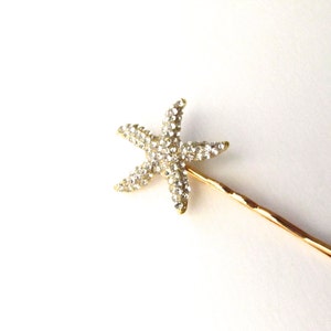 Crystal Starfish Bobby Pin, Beach Wedding Gold Diamante Hair Pin 画像 1