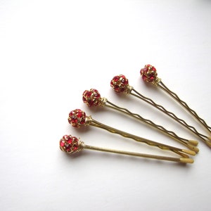 Red and Gold Hair Pins, Rhinestone Crystal Christmas Bobby Pins image 4