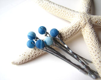 Blue Beach Bobby Hair Pins Crackled Agate