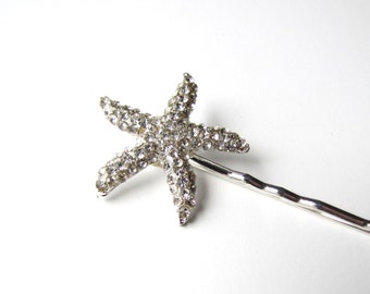 Crystal Starfish Bobby Pin, Beach Wedding Silver Diamante Hair Pin Clip