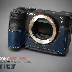 LIM&#39;S Genuine Italy Leather Camera Half Case & Dovetail Plate for Sony A7CII A7CR A7C2 Case Cover [Navy]