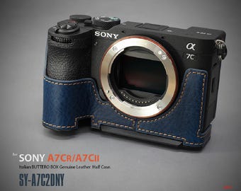 LIM'S Genuine Italy Leather Camera Half Case & Dovetail Plate for Sony A7CII A7CR A7C2 Case Cover [Navy]