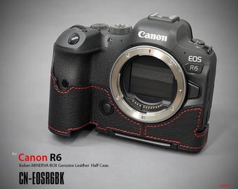 Estuche de cuero genuino LIM'S con placa de cola de milano para cámara Canon EOS R6 [Negro]
