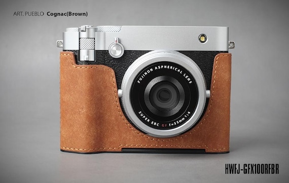 Fujifilm GFX100RF 茶色牛革ハンドル LIM'S Handworks Genuine Leather Half Case Dovetail for Fuji