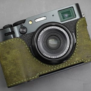 LIM&#39;S Genuine Leather Camera Half Case Dovetail Plate for Fuji FUJIFILM X100VI Case Olive Green [Handmade]