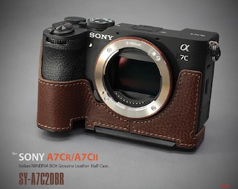 LIM'S Genuine Italy Leather Camera Half Case & Dovetail Plate for Sony A7CII A7CR A7C2 Case Cover [Brown]