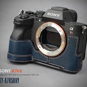 LIM&#39;S Genuine Leather Camera Half Case & Dovetail Plate for Sony A7IV A7M IV A7M4 A7 Mark IV A7RV A7R5 Case Cover [Navy]