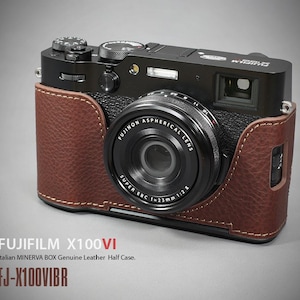 LIM&#39;S Genuine Leather Camera Half Case Dovetail Plate Built-in for Fuji FUJIFILM X100VI Case Cover (Brown)