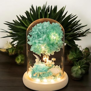 Handmade LED Flower Dome Lamp with Floral Lights Under Glass | Romantic Night Light | Gift for Her | Wedding, Desk, Bedroom or Home Decor