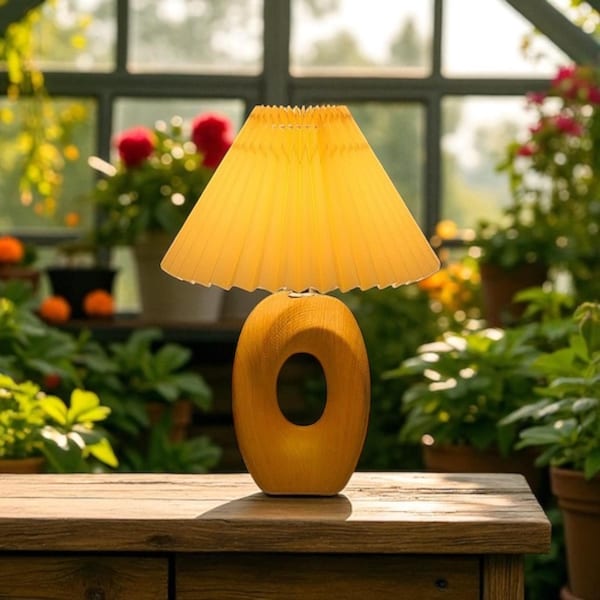 Lámpara de mesa de cerámica moderna: pantalla plisada, luz de noche regulable de 3 modos