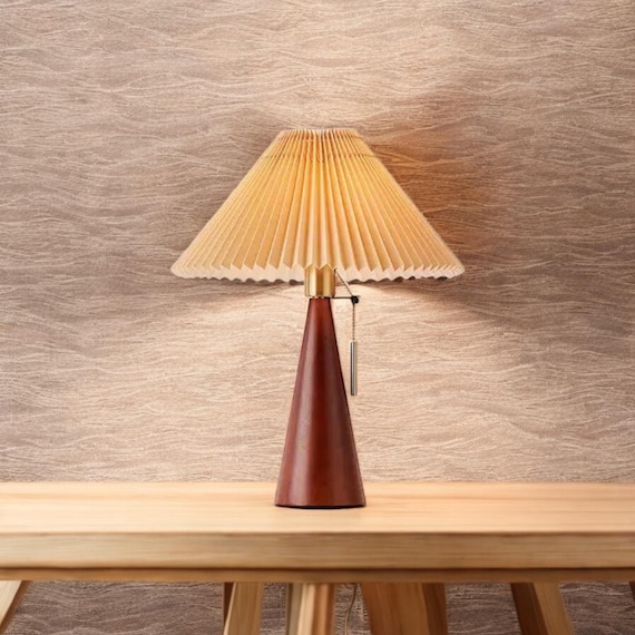 Walnut Wood Table Lamp: Mid-century Modern Bedside Light With