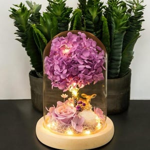 Handmade LED Flower Dome Lamp with Floral Lights Under Glass | Romantic Night Light | Gift for Her | Wedding, Desk, Bedroom or Home Decor