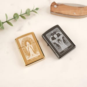 Briquet personnalisé pour cartes de tarot, briquet gothique, accessoires de tarot, briquet gravé pour cartes de tarot, cadeau de tarot, Les Amoureux, Soleil et Lune, Arcanes majeurs