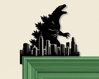 Godzilla Door Frame Topper Metal, Godzilla Design Door Decor, Ferocious Dragon Metal Sign, Monster Lizard Door Hanging, Godzilla Lovers Gift