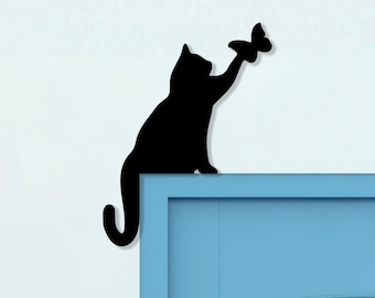 Cat Climbing Door Topper,Black Cat Door Corner Sign,Cat Door Frame Topper Metal,Door Frame Corner Sign,Cat Metal Wall Art,Funny Room Decor