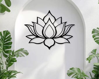 Lotus Flower Metal Wall Art,Spiritual Flower Wall Art,Yoga Studio Wall Decor,Lotus Design Wall Hanging,Line Art Lotus,Boho Meditation Decor