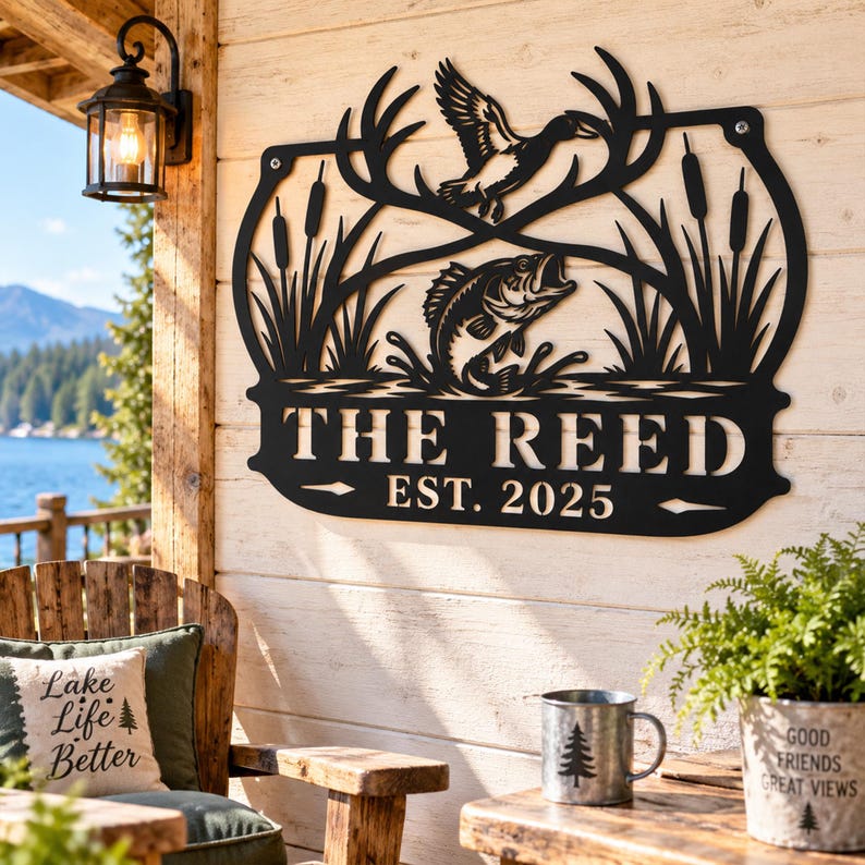 Custom Hunting Fishing Metal Wall Sign, Personalized Family Name Sign ...