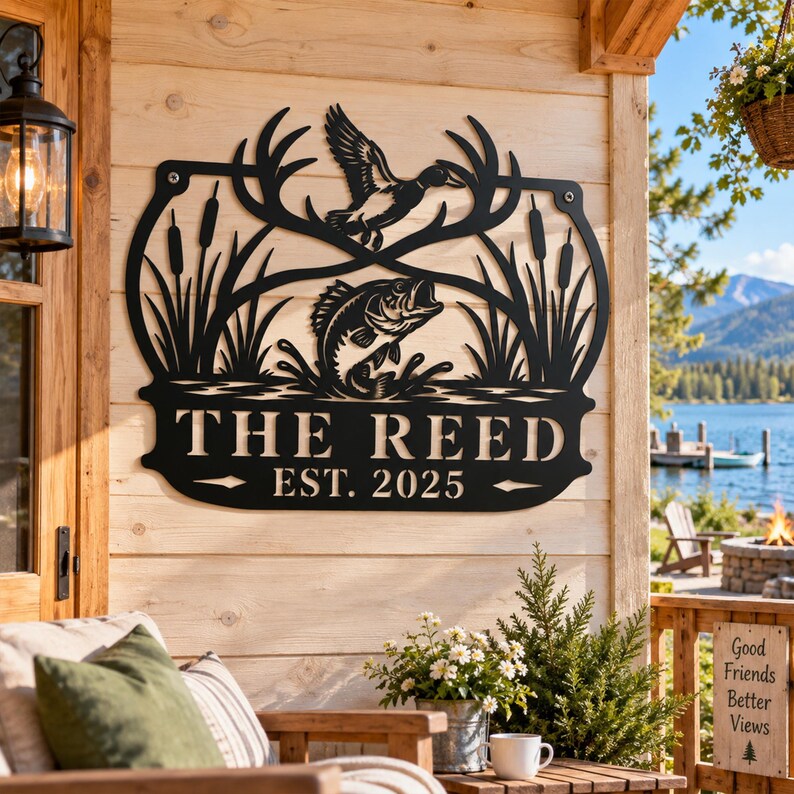 Custom Hunting Fishing Metal Wall Sign, Personalized Family Name Sign ...