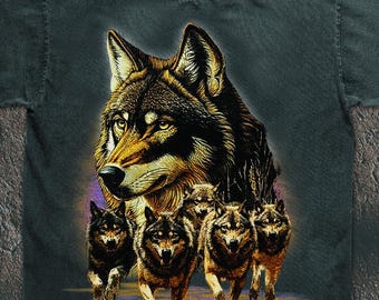 Wolf Pack Vintage Tee, 90s Streetwear Graphic Shirt, Alpha Brotherhood Design, Y2K Distressed Outdoor Shirt, Limited Edition Howling Wolves