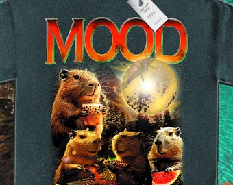 Comfort Colors Vintage Capybara Moon Meme Shirt | Funny Mood Animal Lover Tee | Streetwear Outdoor Aesthetic | Retro Staring at Moon Graphic