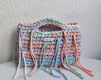 Borsa con frange pastello – Borsa boho all'uncinetto fatta a mano – Borsa in cotone – Borsa colorata Luvli Millie Pastel – Accessorio primavera estate