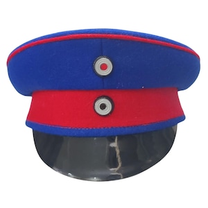 Handmade WWI Era-Inspired Officer Hat: Blue & Red Crown Cap