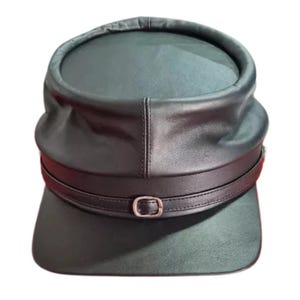 Black Civil War Era Leather Kepi Hat – Vintage Reenactment Cap – 1860s Military Replica Headwear