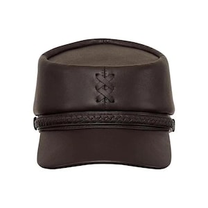 Brown Civil War Era Leather Kepi Hat – Vintage Reenactment Cap – 1860s Military Replica Headwear
