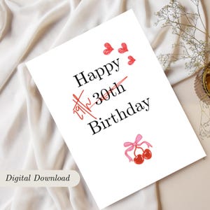 Funny 30th Birthday Card Digital Download Thirtieth Birthday Card Trendy Instant Printable Card Cute Print at Home Bday Card