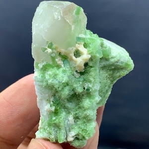 Natural Tourmaline Crystal Green Color On Quartz Specimen  , Crystal Specimen, Tourmaline Crystal , From Afghanistan-For Sale / 40  Grams