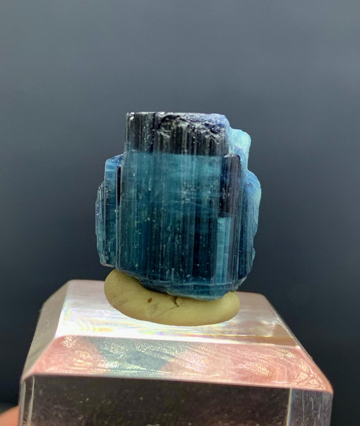 バイカラートルマリンクリスタル：ブルーインディコライト原石標本