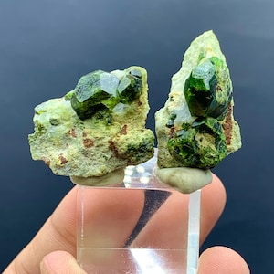 Natural 2 Pieces Green Color Demontoid Garnet Crystal Specimens ,Raw Garnet, Garnet Specimen, Rare Garnet Crystal, Natural Mineral 22  Grams